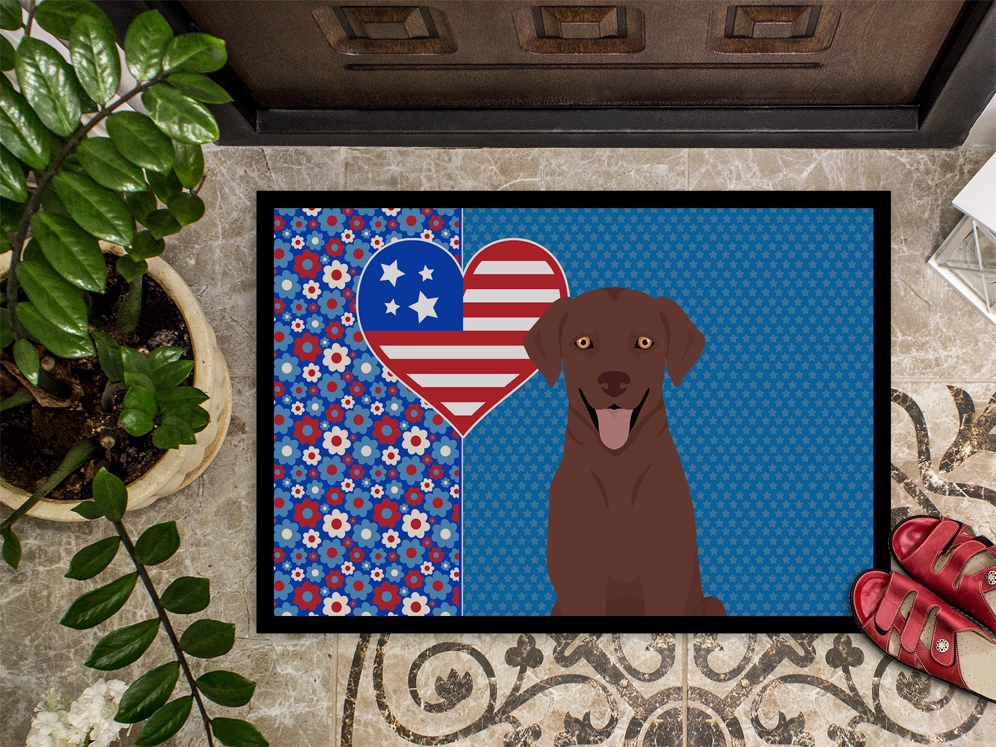 Chocolate Labrador Retriever USA American Indoor or Outdoor Mat 24x36 - the-store.com