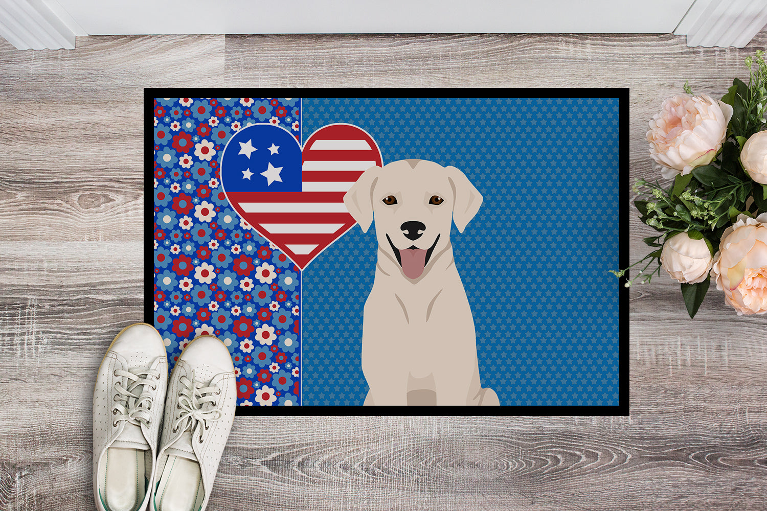 White Cream Labrador Retriever USA American Indoor or Outdoor Mat 24x36 - the-store.com