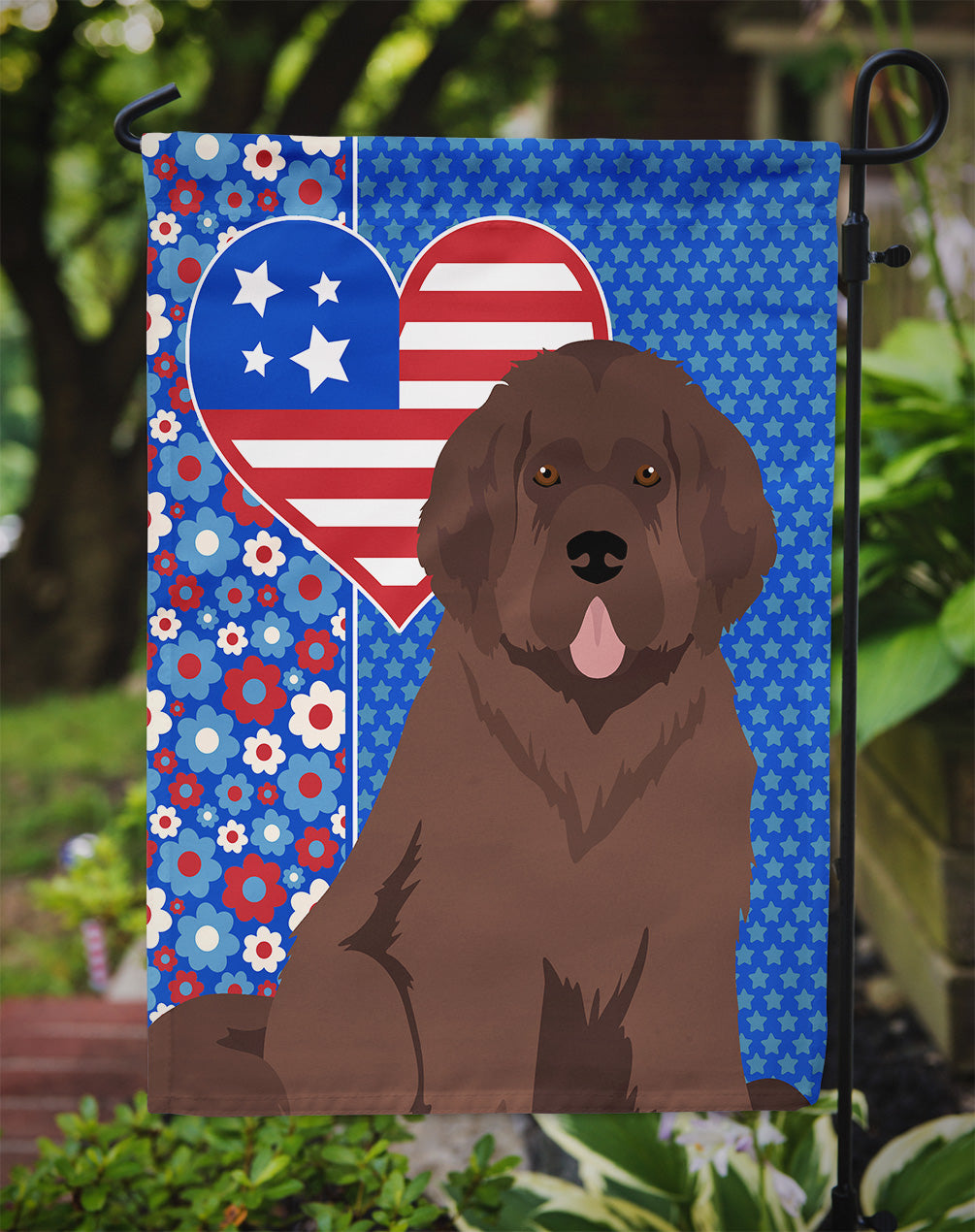 Brown Newfoundland USA American Flag Garden Size  the-store.com.