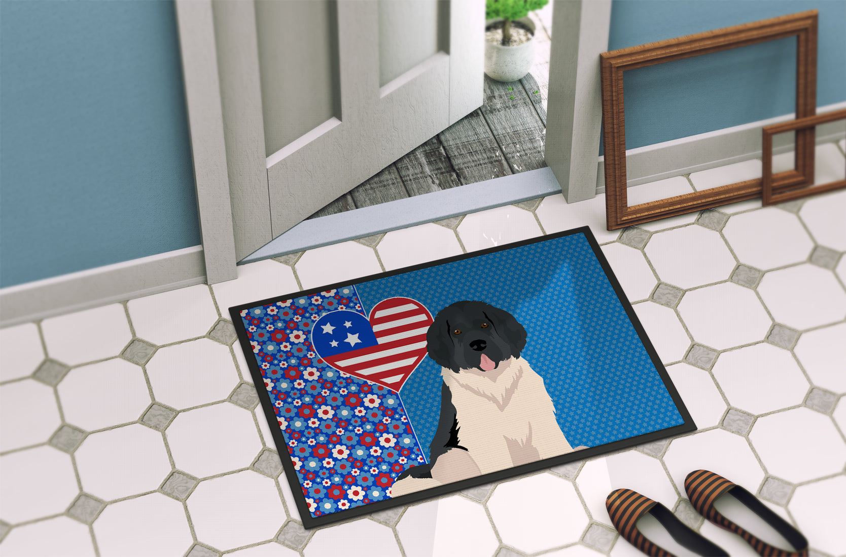 Landseer Newfoundland USA American Indoor or Outdoor Mat 24x36 - the-store.com