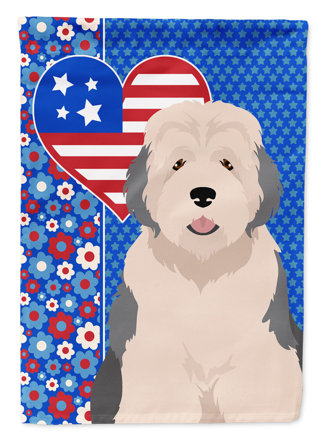 Old English Sheepdog USA American Flag Garden Size  the-store.com.