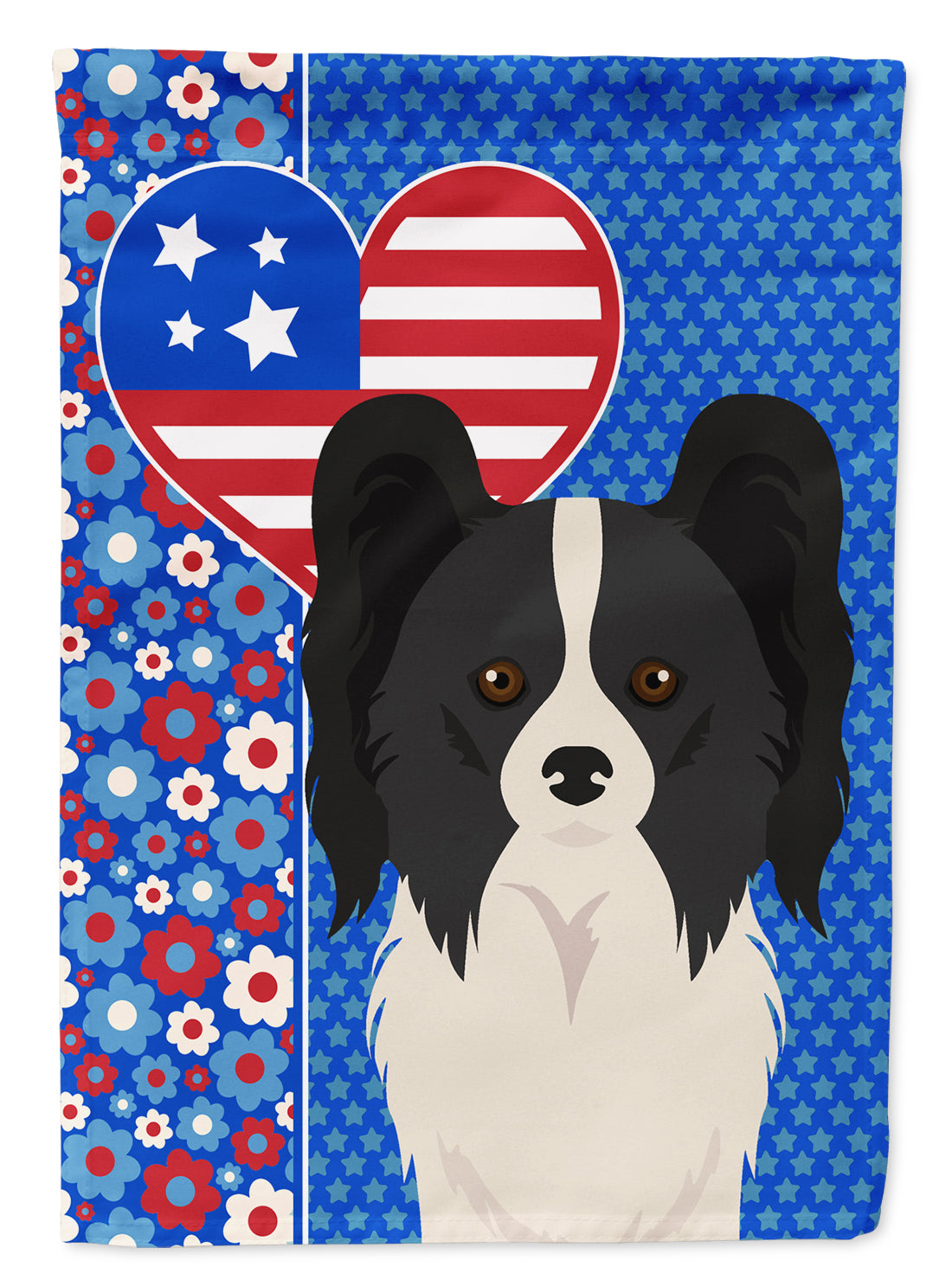 Black and White Papillon USA American Flag Garden Size  the-store.com.