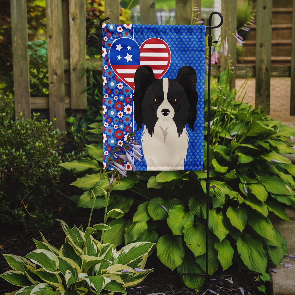 Black and White Papillon USA American Flag Garden Size  the-store.com.