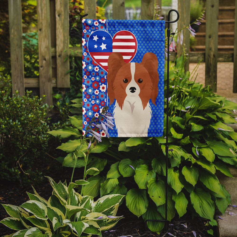 Red and White Papillon USA American Flag Garden Size  the-store.com.