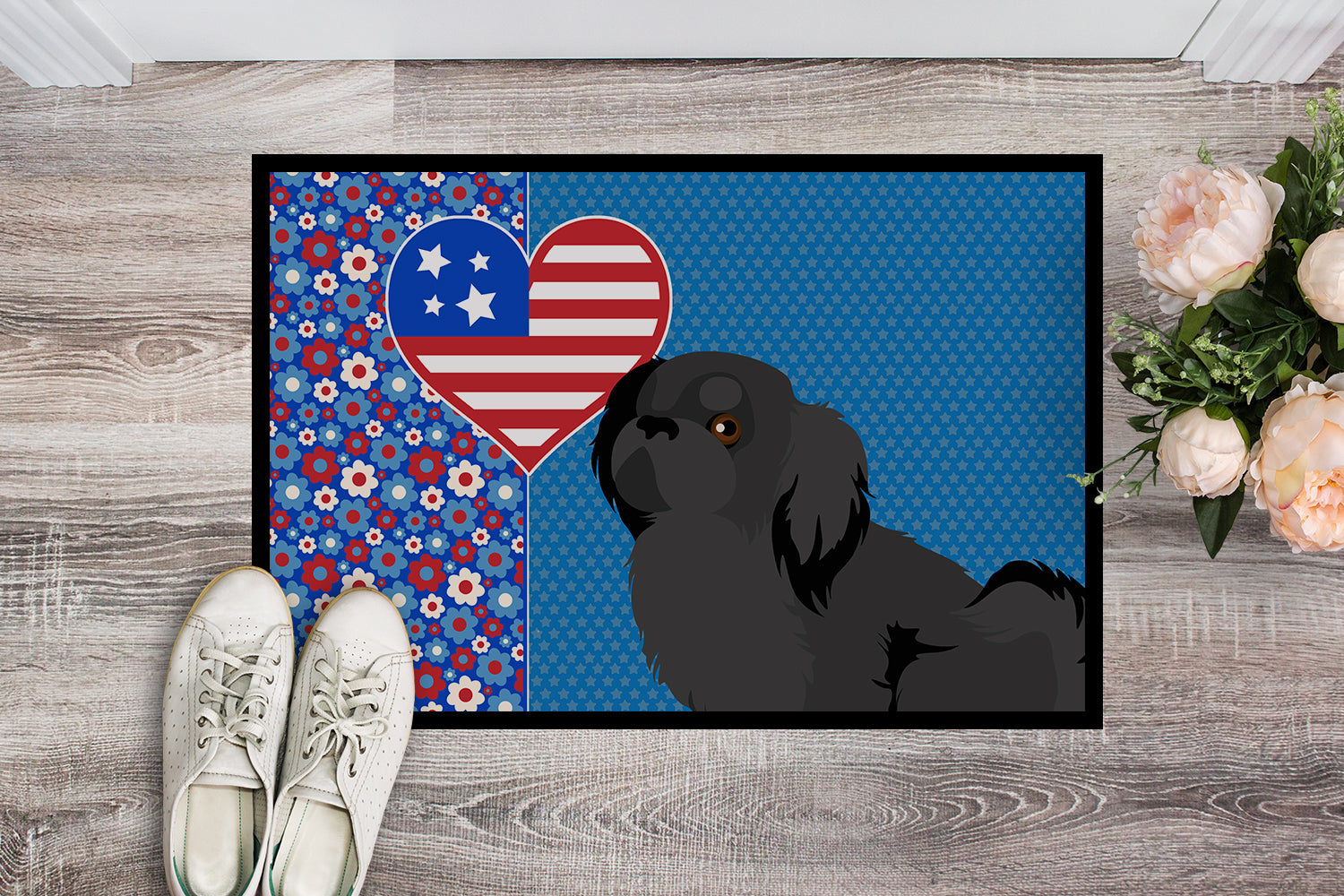 Black Pekingese USA American Indoor or Outdoor Mat 24x36 - the-store.com