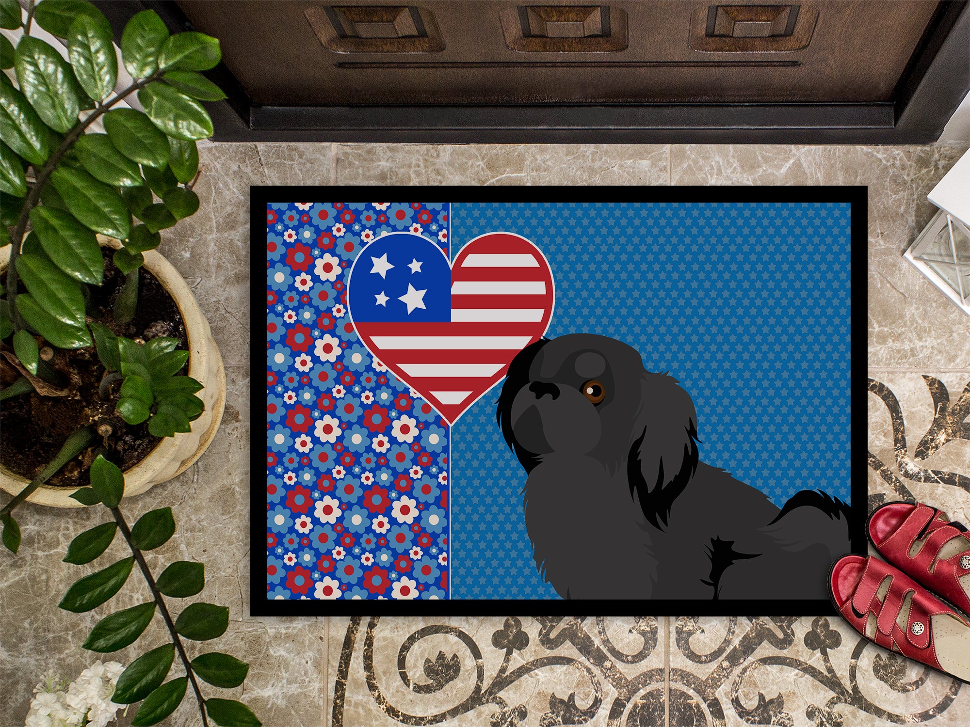 Black Pekingese USA American Indoor or Outdoor Mat 24x36 - the-store.com