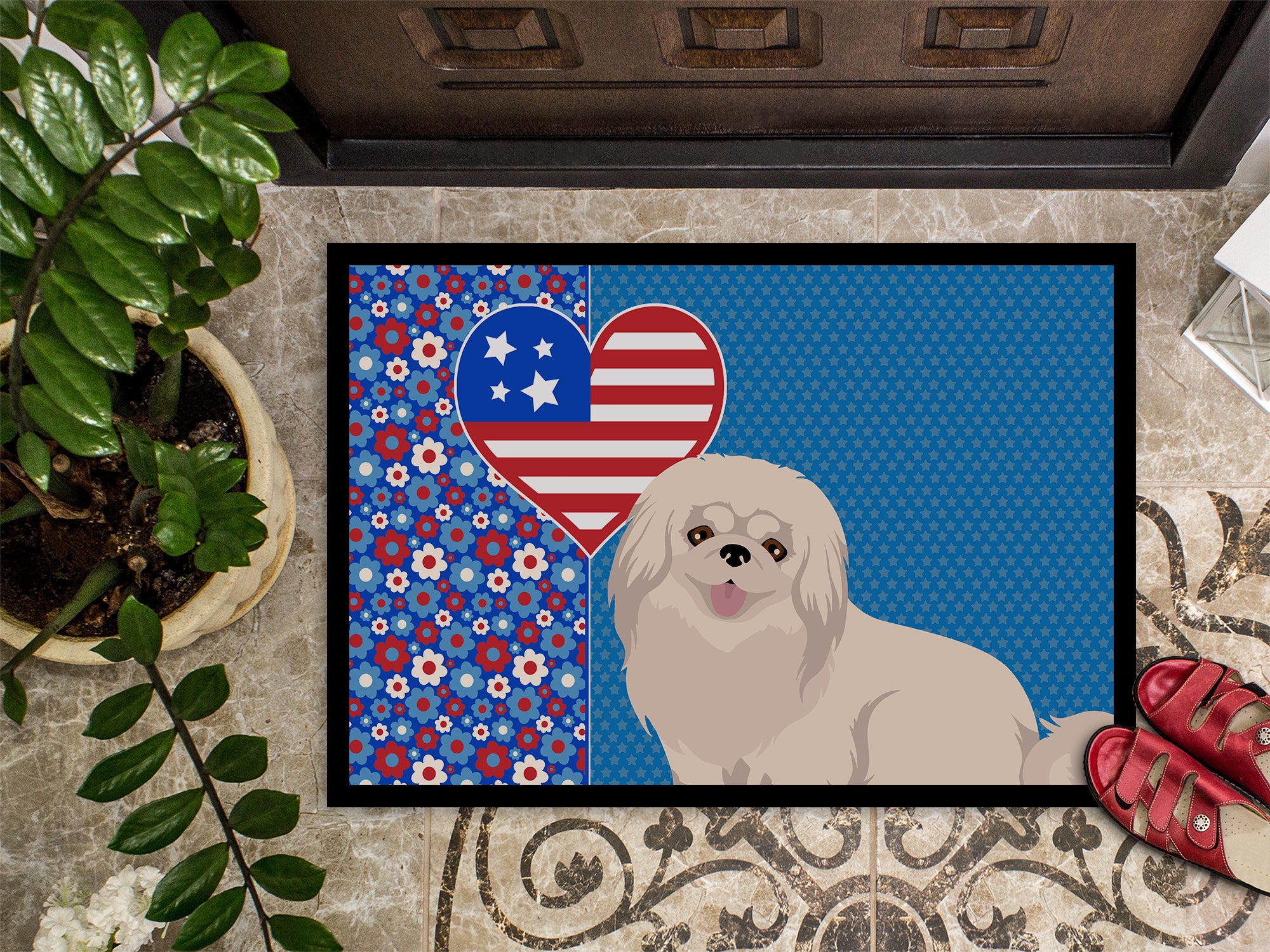 White Pekingese USA American Indoor or Outdoor Mat 24x36 - the-store.com