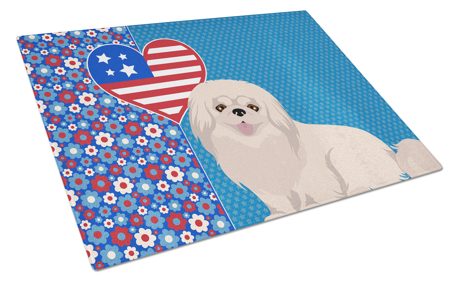 Buy this White Pekingese USA American Glass Cutting Board Large