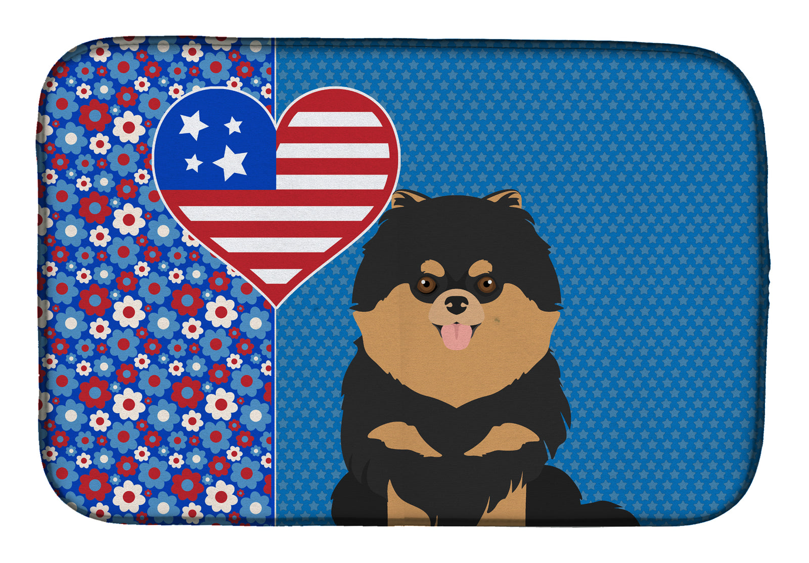 Black and Tan Pomeranian USA American Dish Drying Mat  the-store.com.