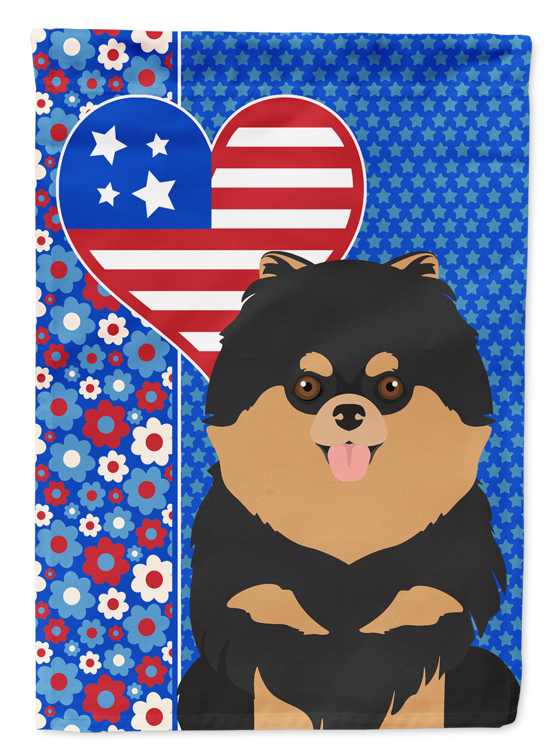 Black and Tan Pomeranian USA American Flag Garden Size  the-store.com.