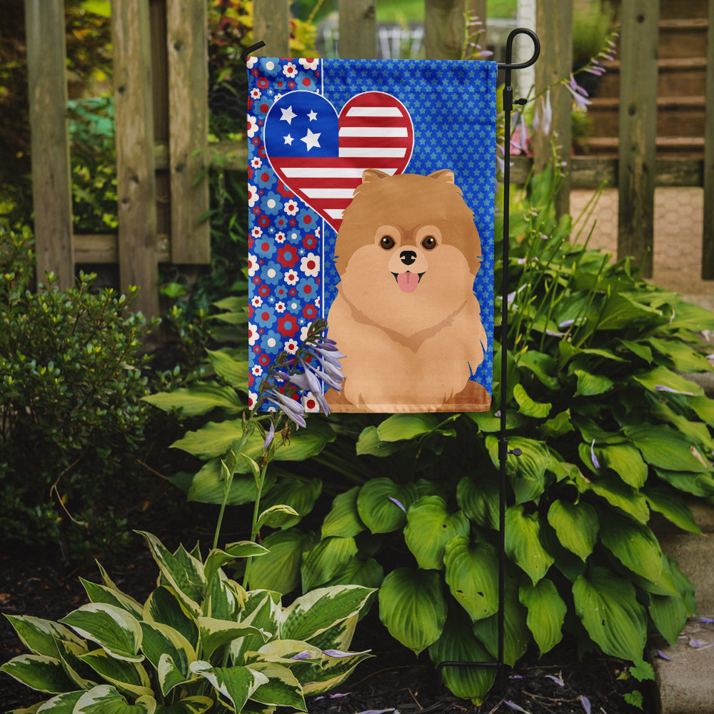 Orange Pomeranian USA American Flag Garden Size  the-store.com.
