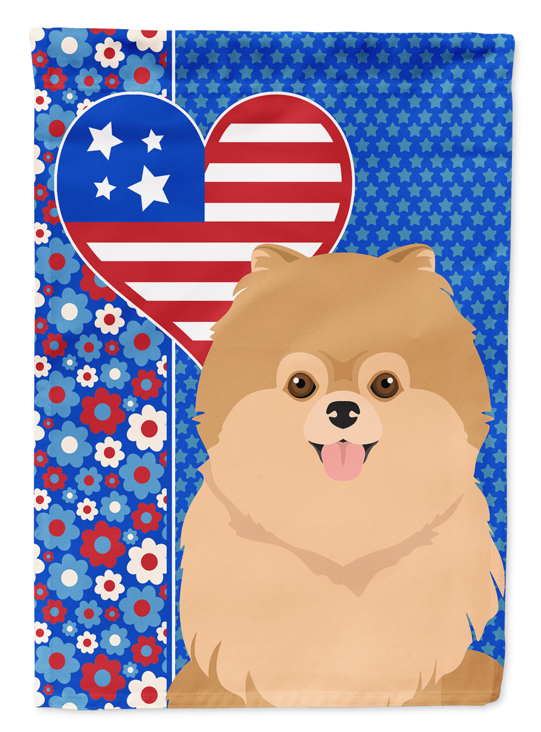 Orange Pomeranian USA American Flag Garden Size  the-store.com.