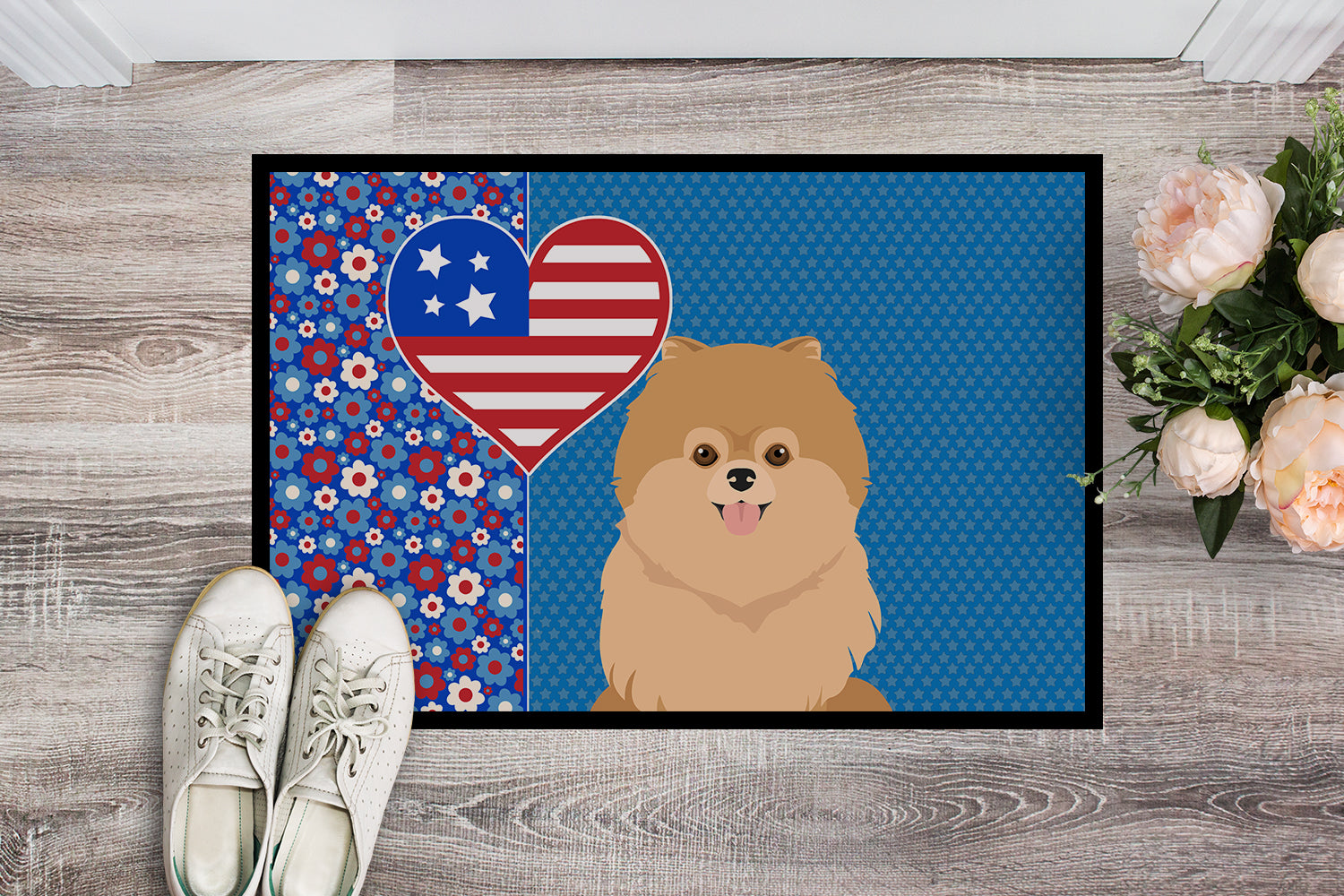 Orange Pomeranian USA American Indoor or Outdoor Mat 24x36 - the-store.com