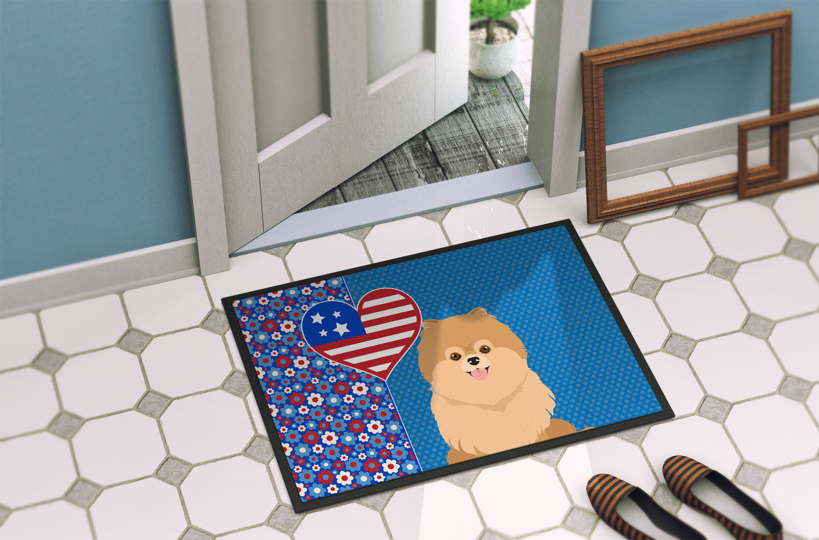 Orange Pomeranian USA American Indoor or Outdoor Mat 24x36 - the-store.com