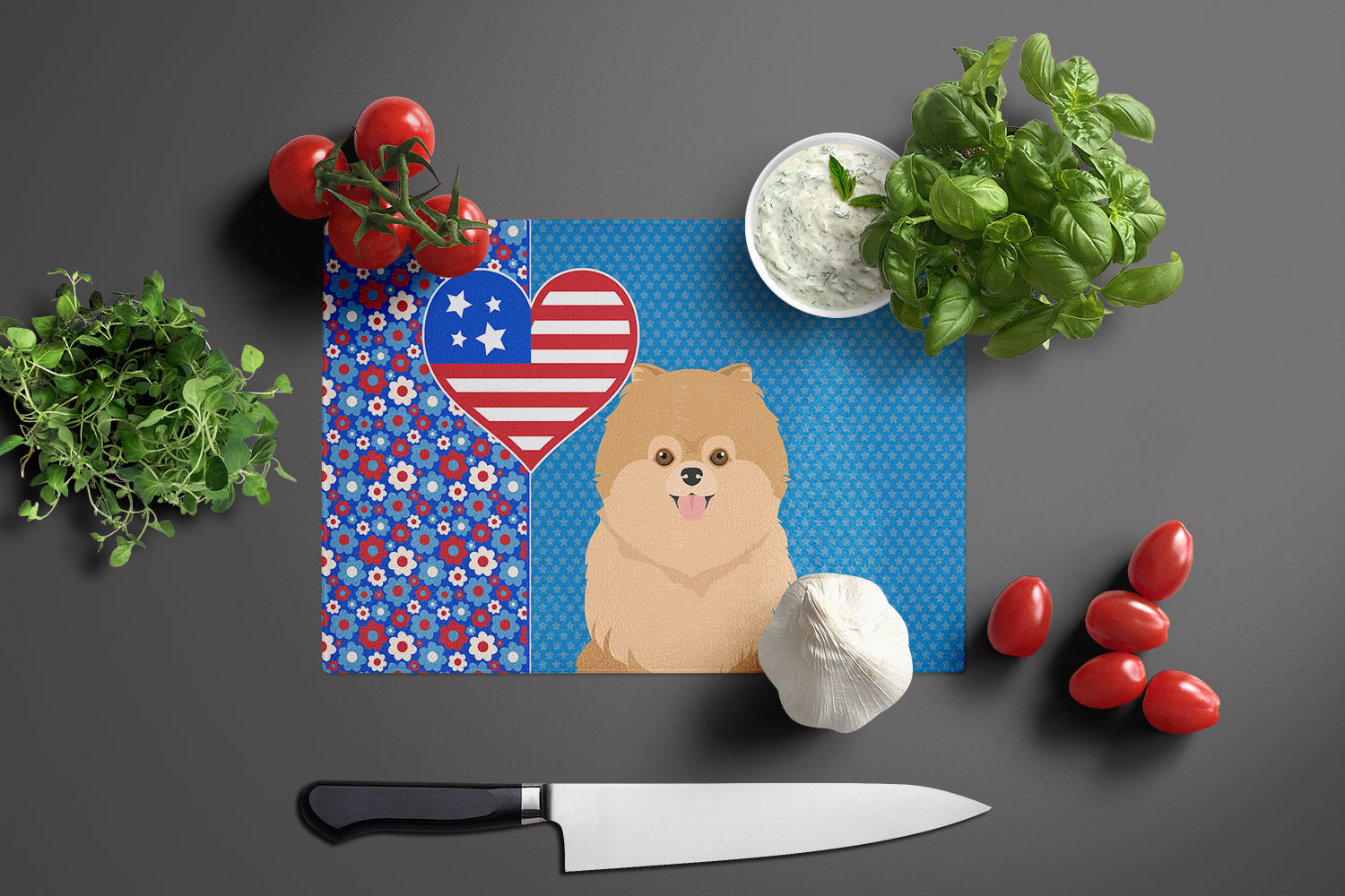 Orange Pomeranian USA American Glass Cutting Board Large - the-store.com