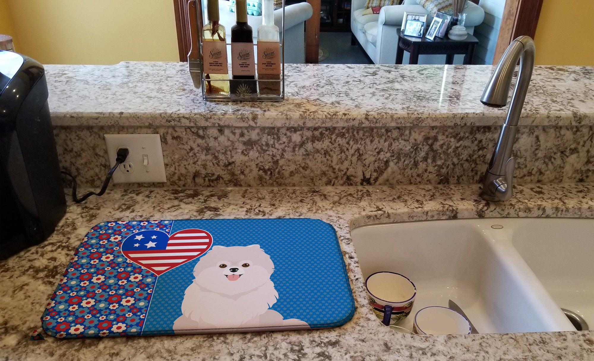 White Pomeranian USA American Dish Drying Mat  the-store.com.