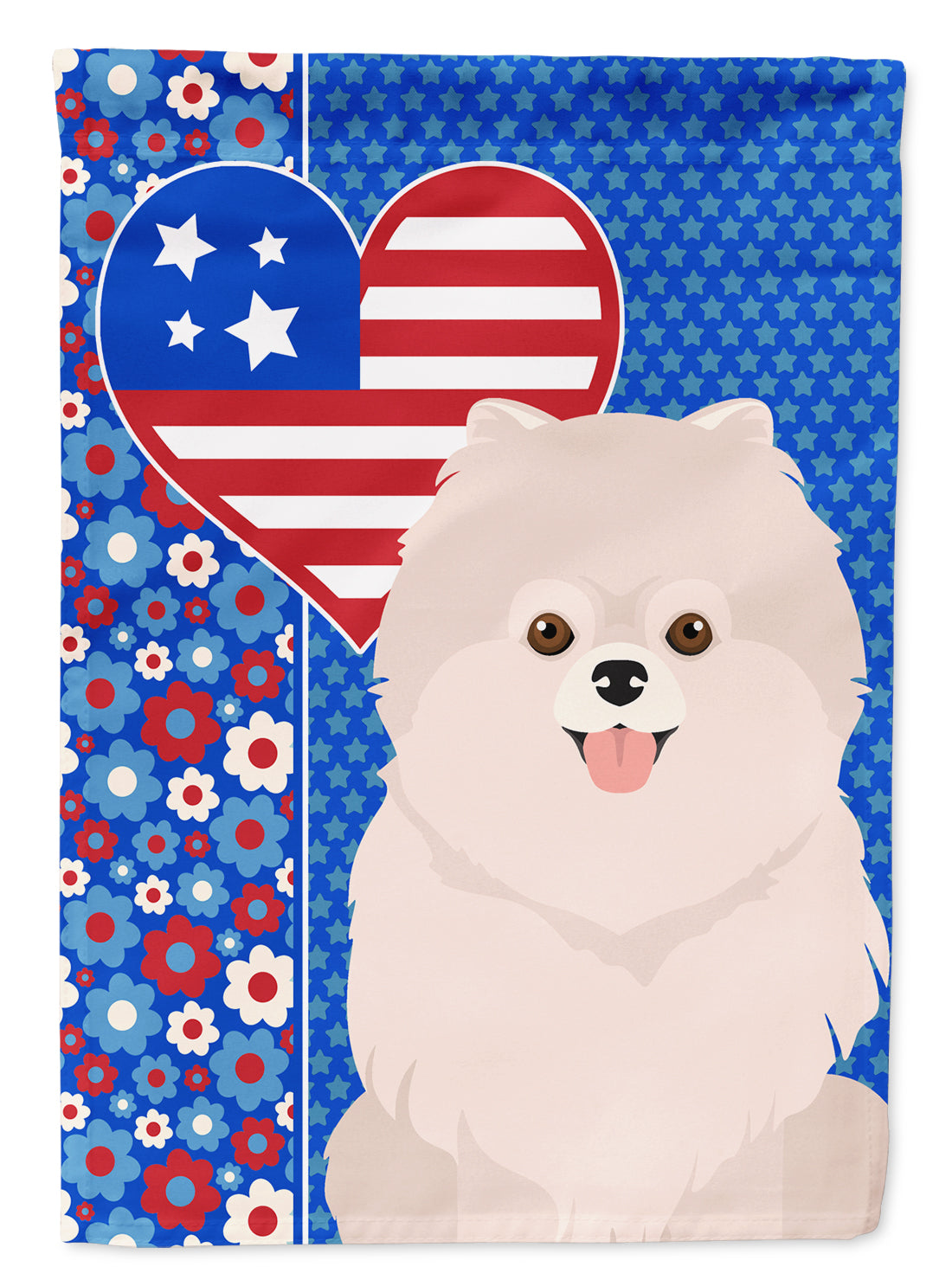 White Pomeranian USA American Flag Garden Size  the-store.com.