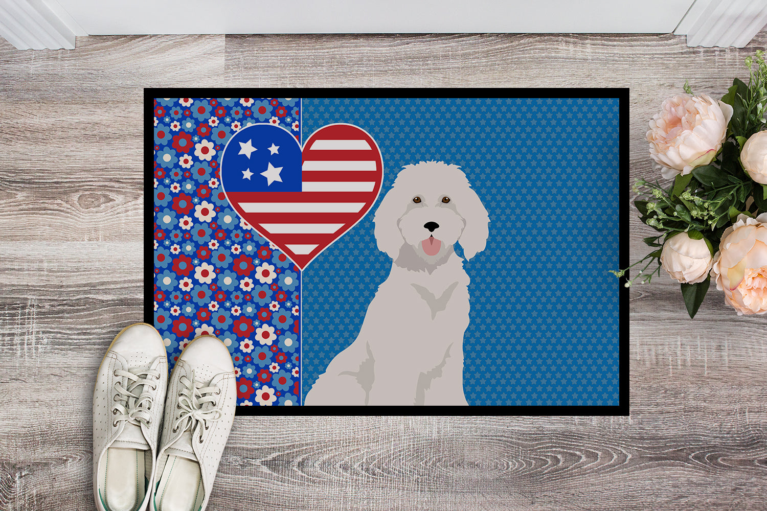 Standard White Poodle USA American Indoor or Outdoor Mat 24x36 - the-store.com