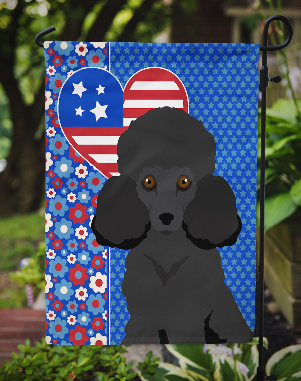 Toy Black Poodle USA American Flag Garden Size  the-store.com.