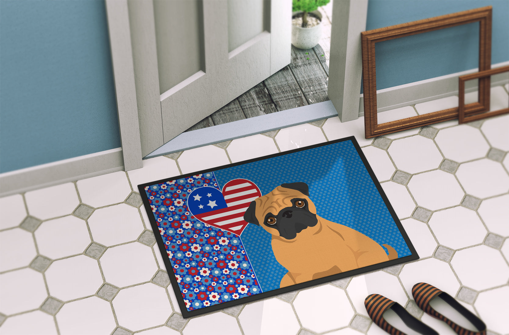 Apricot Pug USA American Indoor or Outdoor Mat 24x36 - the-store.com