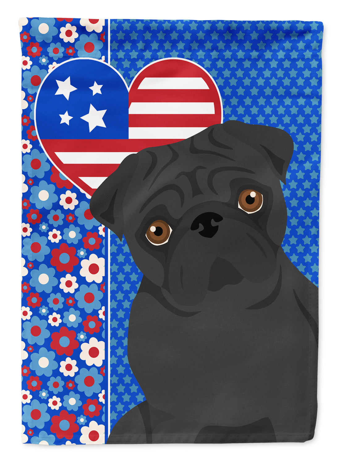 Black Pug USA American Flag Garden Size  the-store.com.