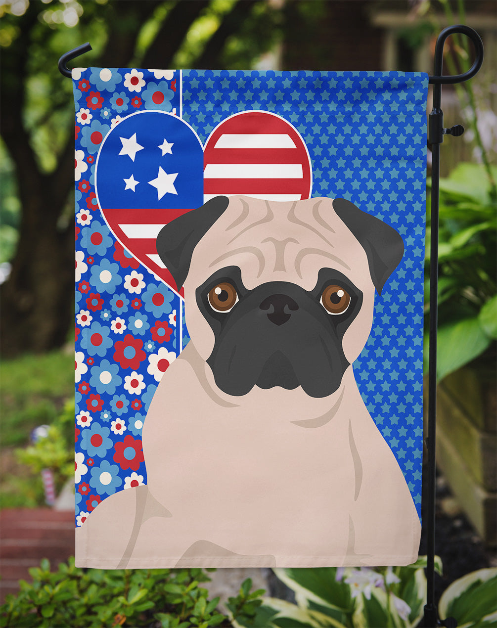 Fawn Pug USA American Flag Garden Size  the-store.com.