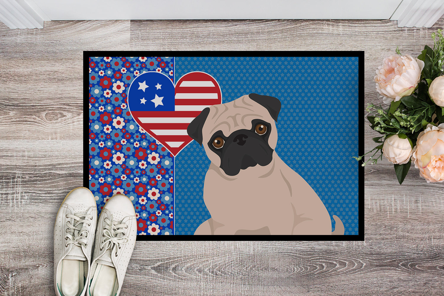 Fawn Pug USA American Indoor or Outdoor Mat 24x36 - the-store.com