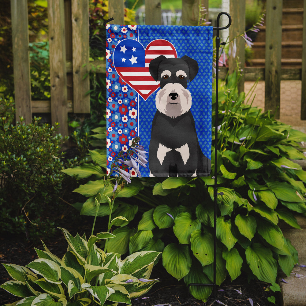 Black and Silver Natural Ears Schnauzer USA American Flag Garden Size  the-store.com.