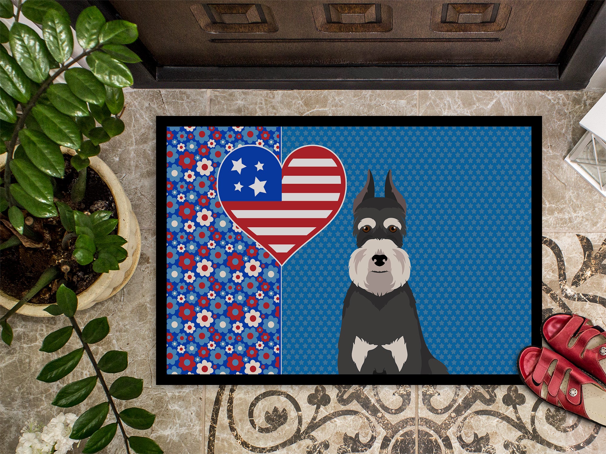 Black and Silver Schnauzer USA American Indoor or Outdoor Mat 24x36 - the-store.com