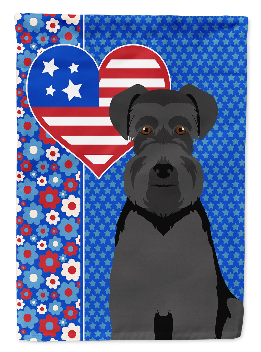 Black Natural Ears Schnauzer USA American Flag Garden Size  the-store.com.