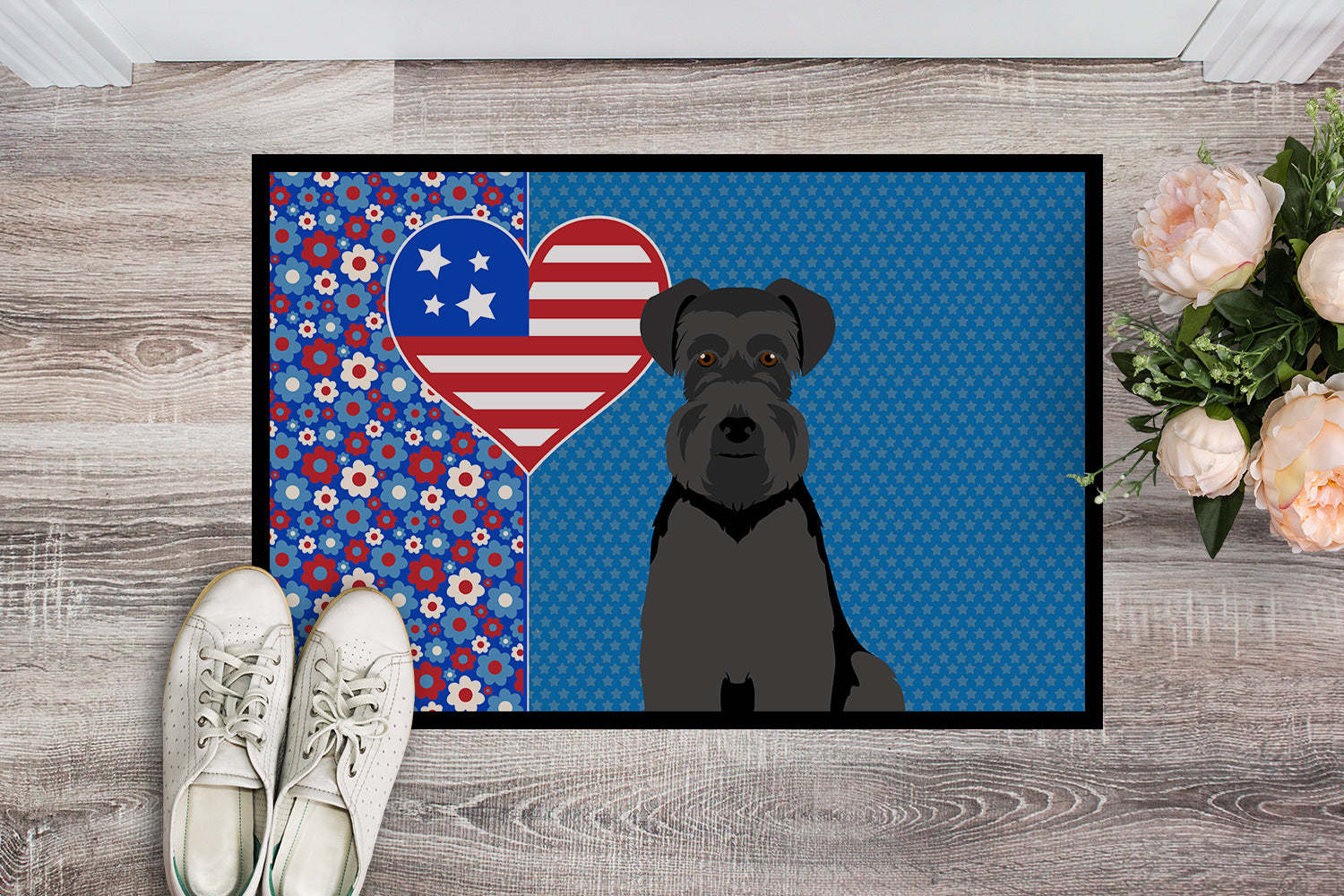 Black Natural Ears Schnauzer USA American Indoor or Outdoor Mat 24x36 - the-store.com