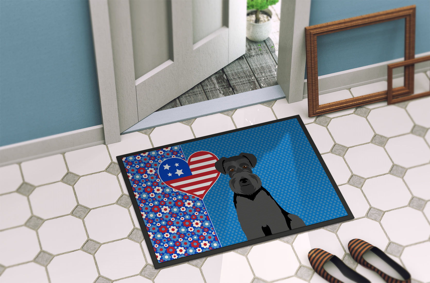 Black Natural Ears Schnauzer USA American Indoor or Outdoor Mat 24x36 - the-store.com