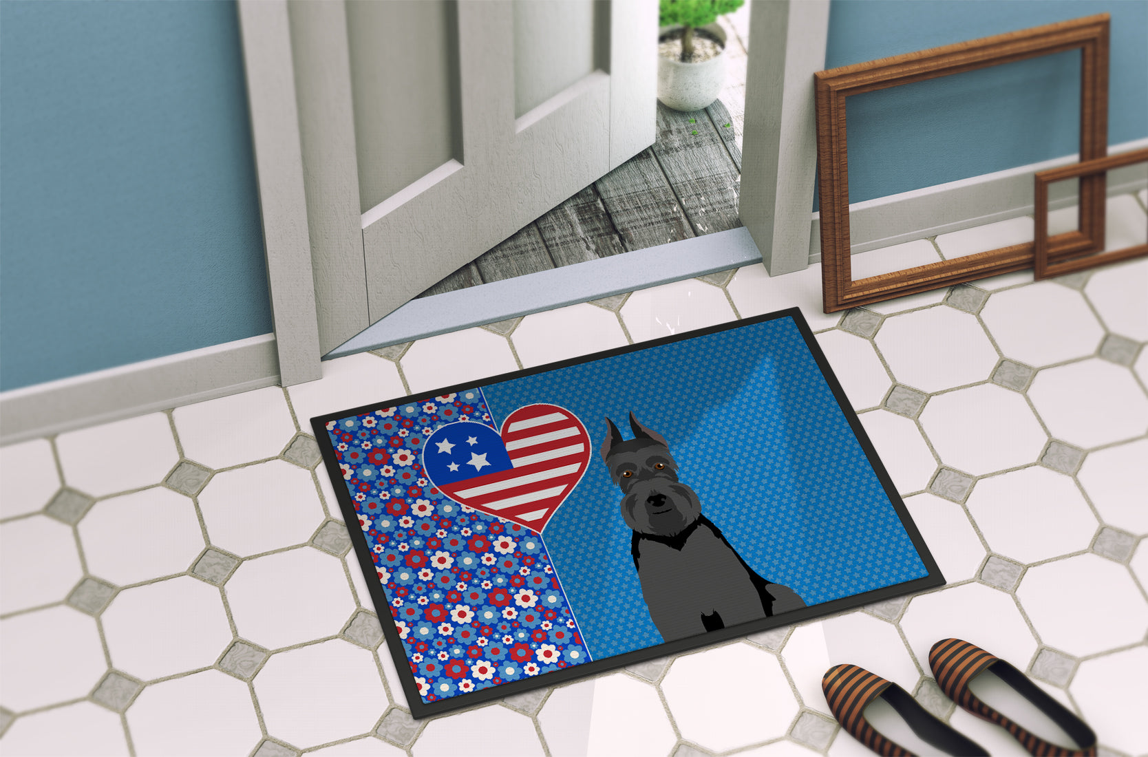 Black Schnauzer USA American Indoor or Outdoor Mat 24x36 - the-store.com