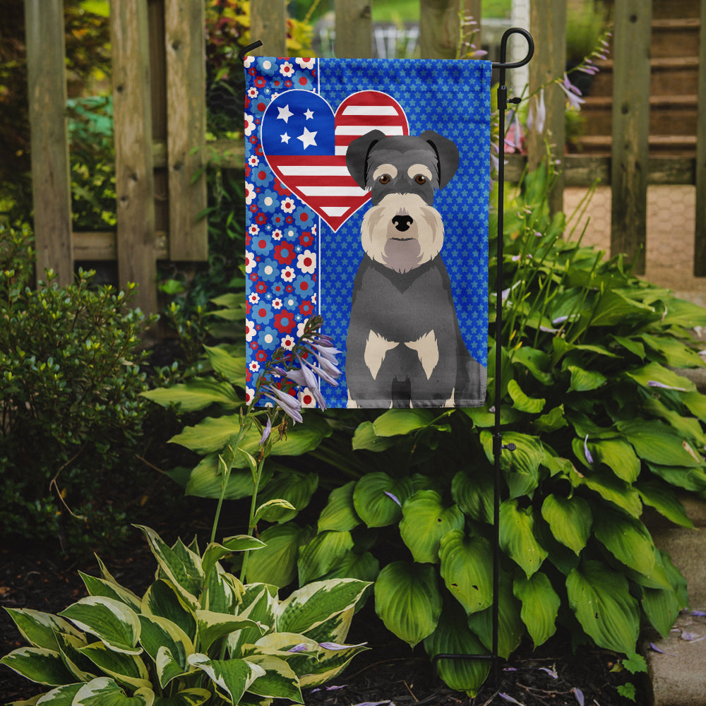 Salt Pepper Natural Ears Schnauzer USA American Flag Garden Size  the-store.com.