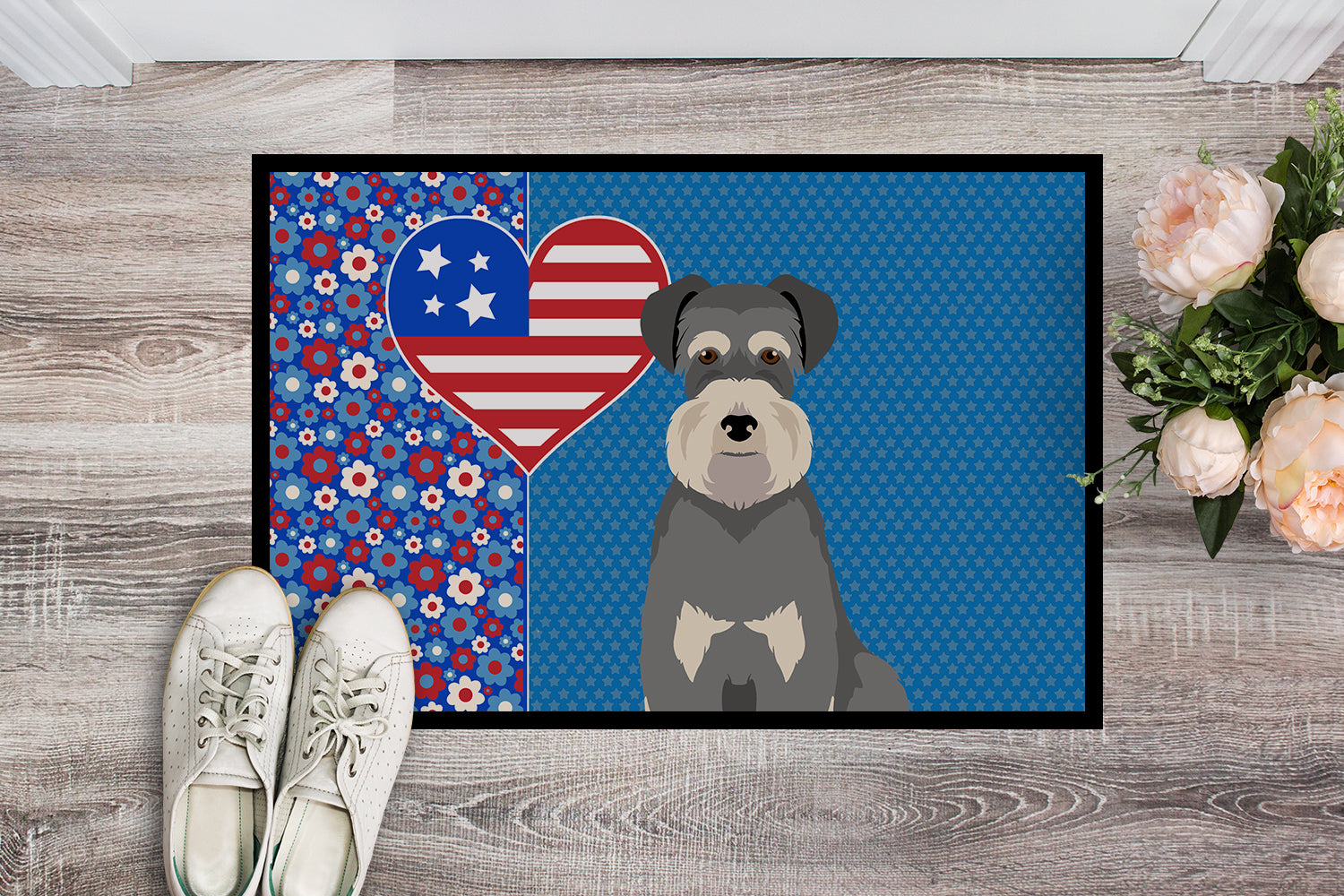 Buy this Salt Pepper Natural Ears Schnauzer USA American Indoor or Outdoor Mat 24x36