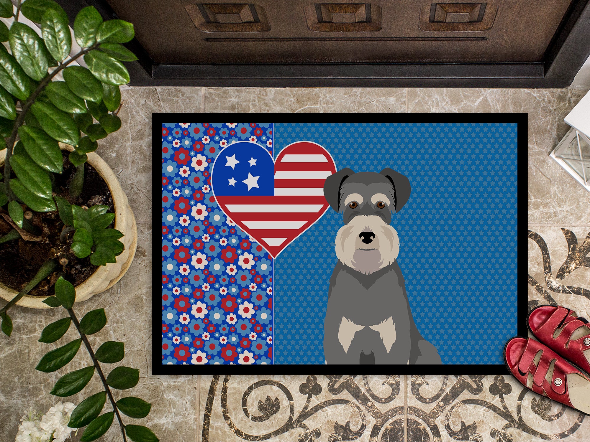 Salt Pepper Natural Ears Schnauzer USA American Indoor or Outdoor Mat 24x36 - the-store.com