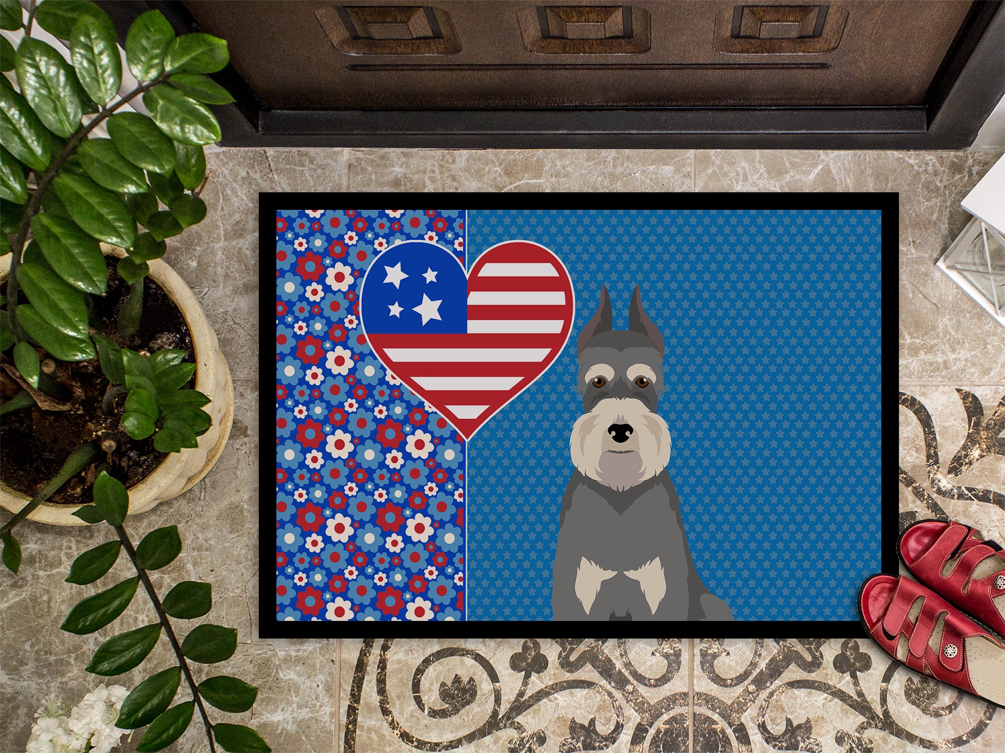 Salt Pepper Schnauzer USA American Indoor or Outdoor Mat 24x36 - the-store.com