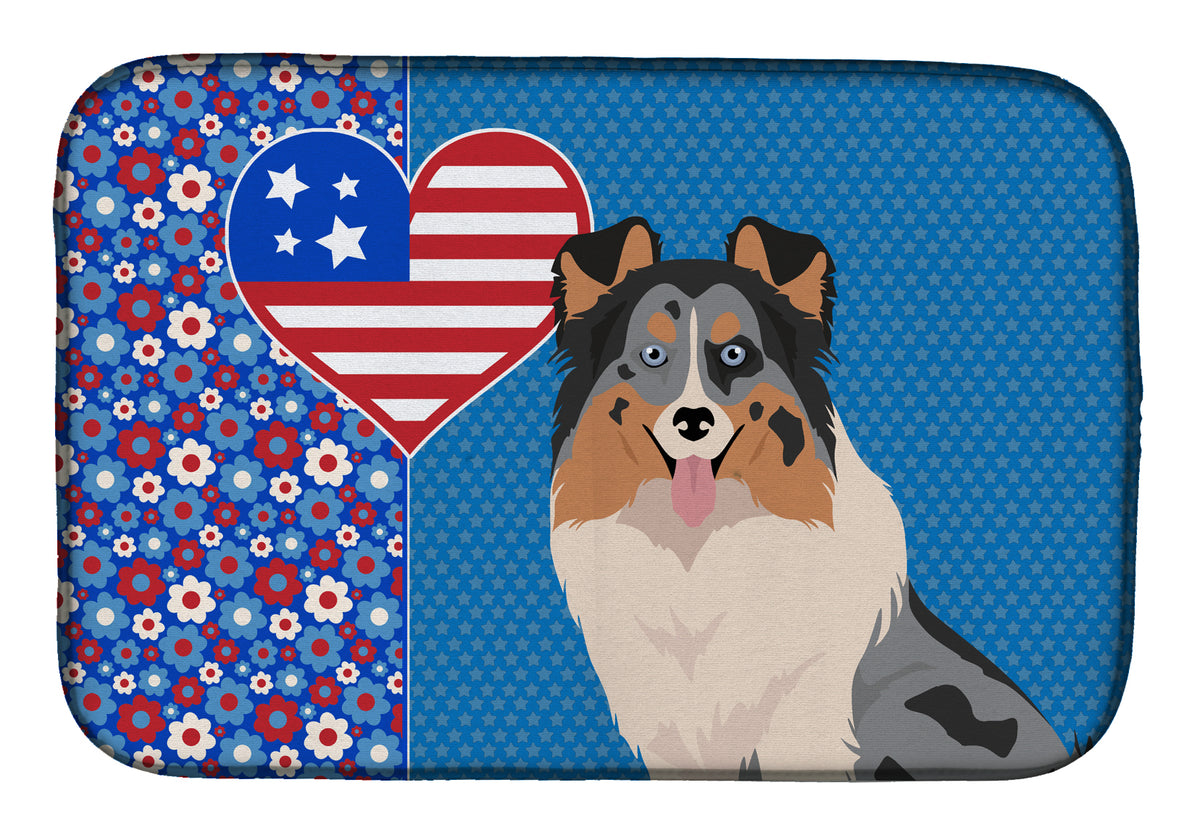 Blue Merle Sheltie USA American Dish Drying Mat  the-store.com.