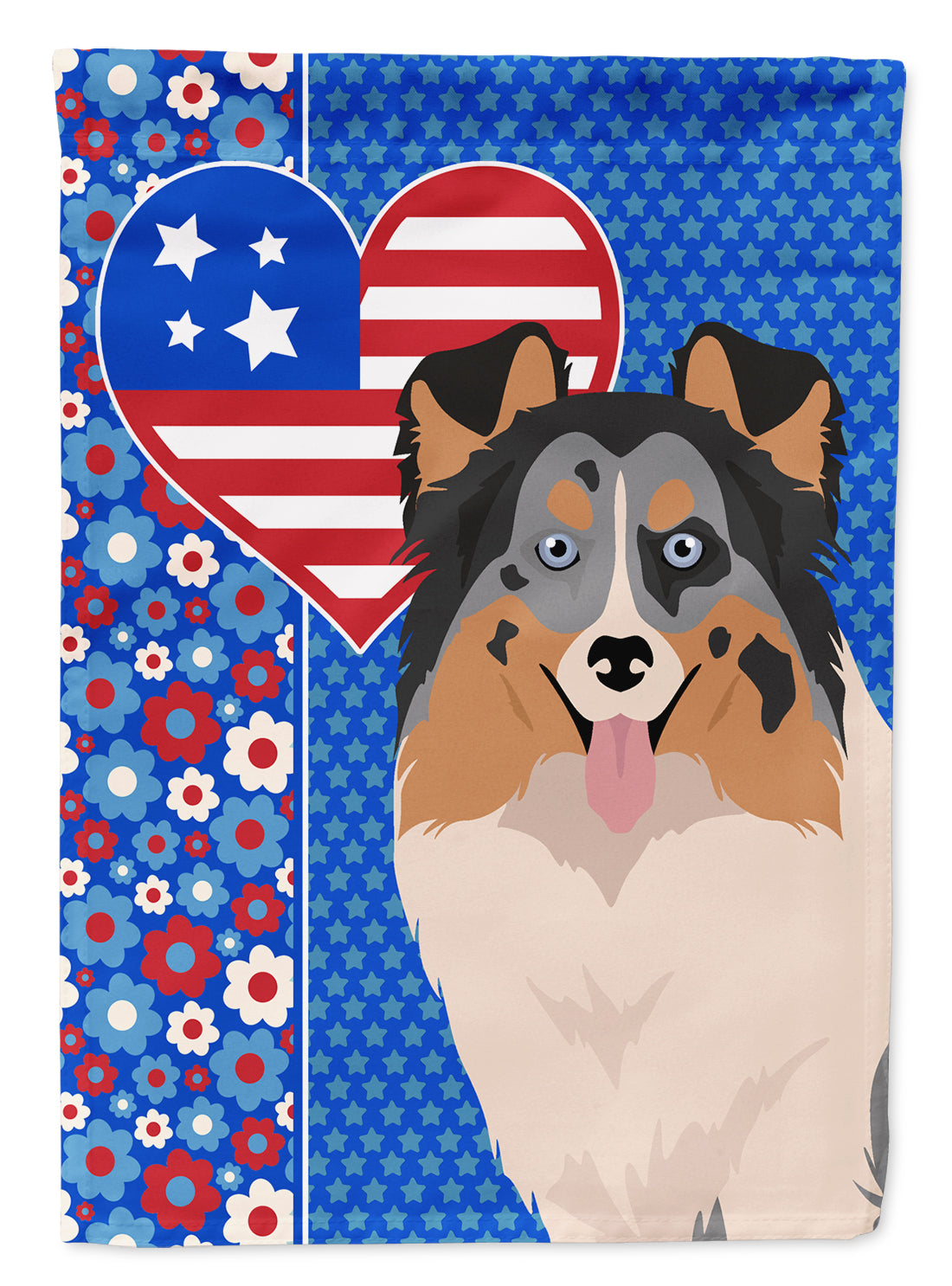 Blue Merle Sheltie USA American Flag Garden Size  the-store.com.