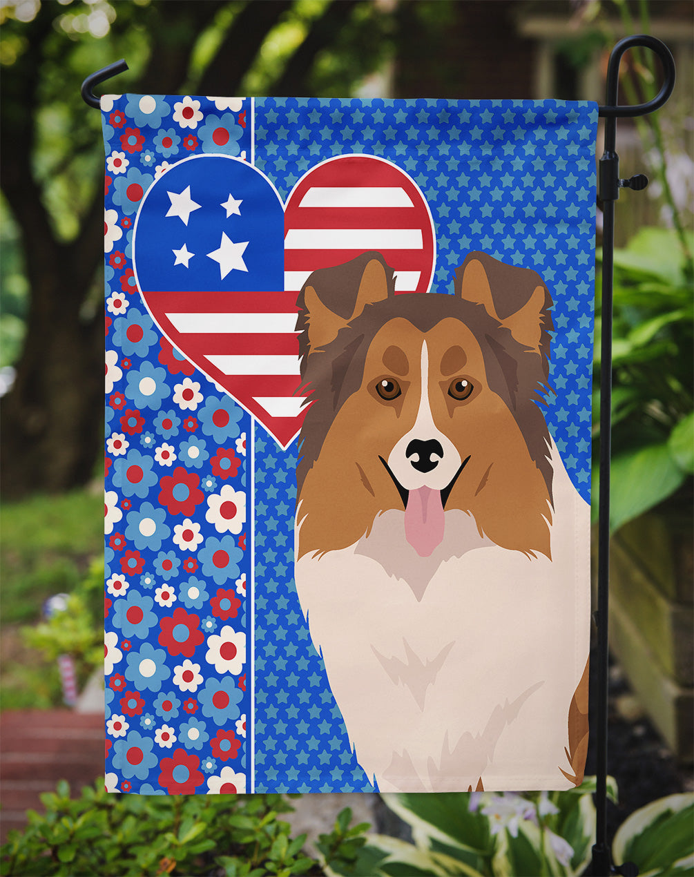 Sable Sheltie USA American Flag Garden Size  the-store.com.