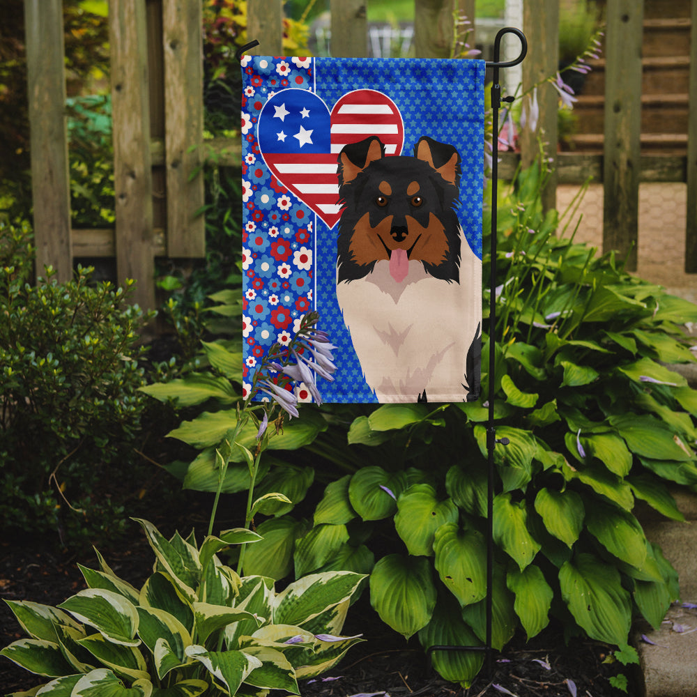 Tricolor Sheltie USA American Flag Garden Size  the-store.com.