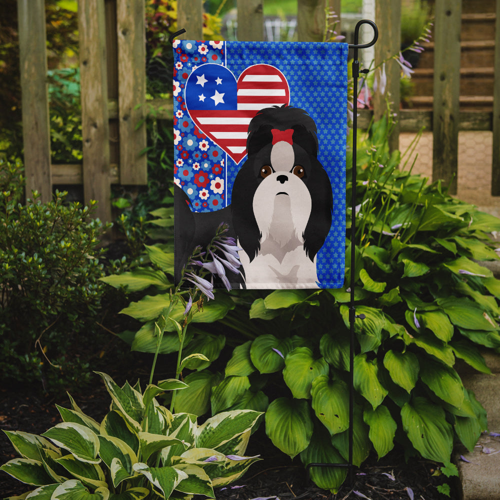 Black and White Shih Tzu USA American Flag Garden Size  the-store.com.