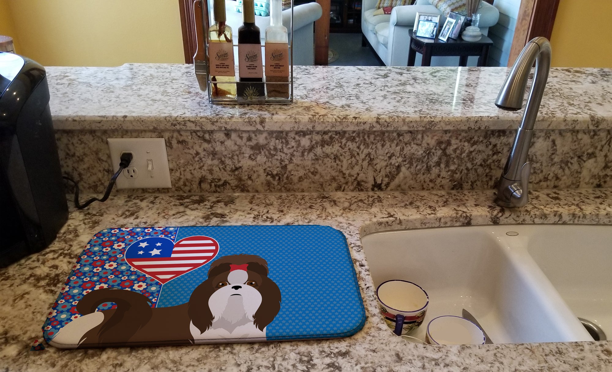 Liver and White Shih Tzu USA American Dish Drying Mat  the-store.com.