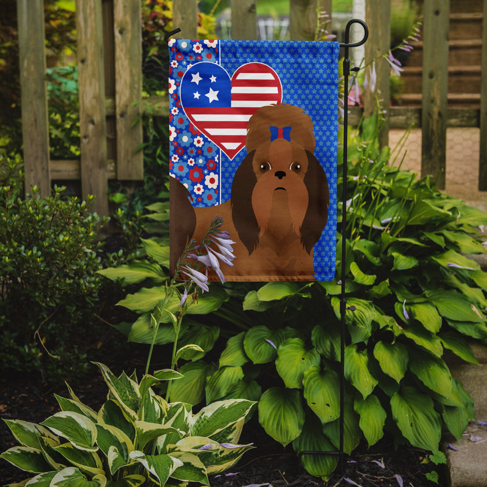 Red Shih Tzu USA American Flag Garden Size  the-store.com.