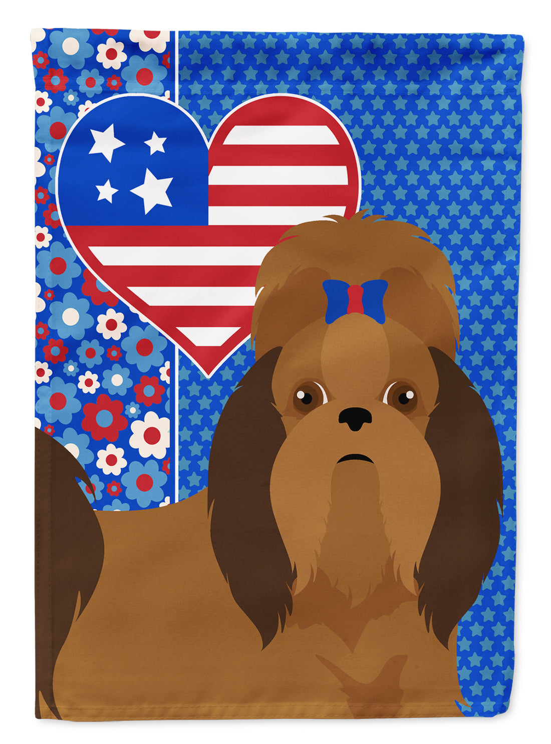 Red Shih Tzu USA American Flag Garden Size  the-store.com.