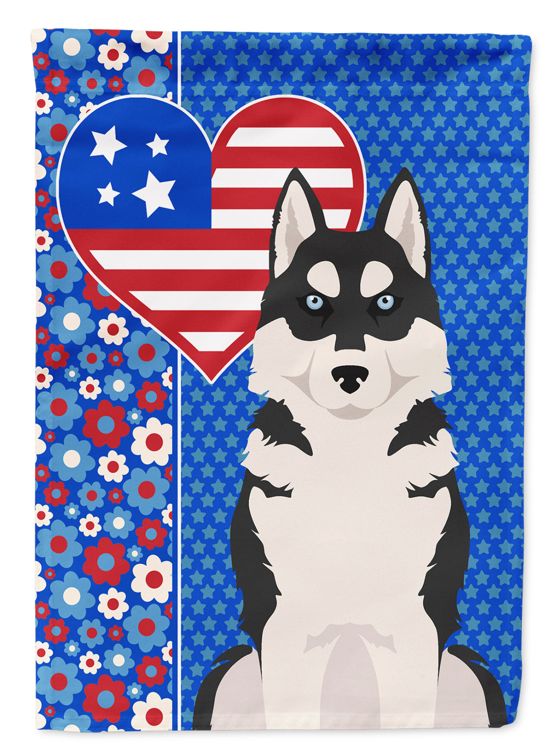 Black Siberian Husky USA American Flag Garden Size  the-store.com.