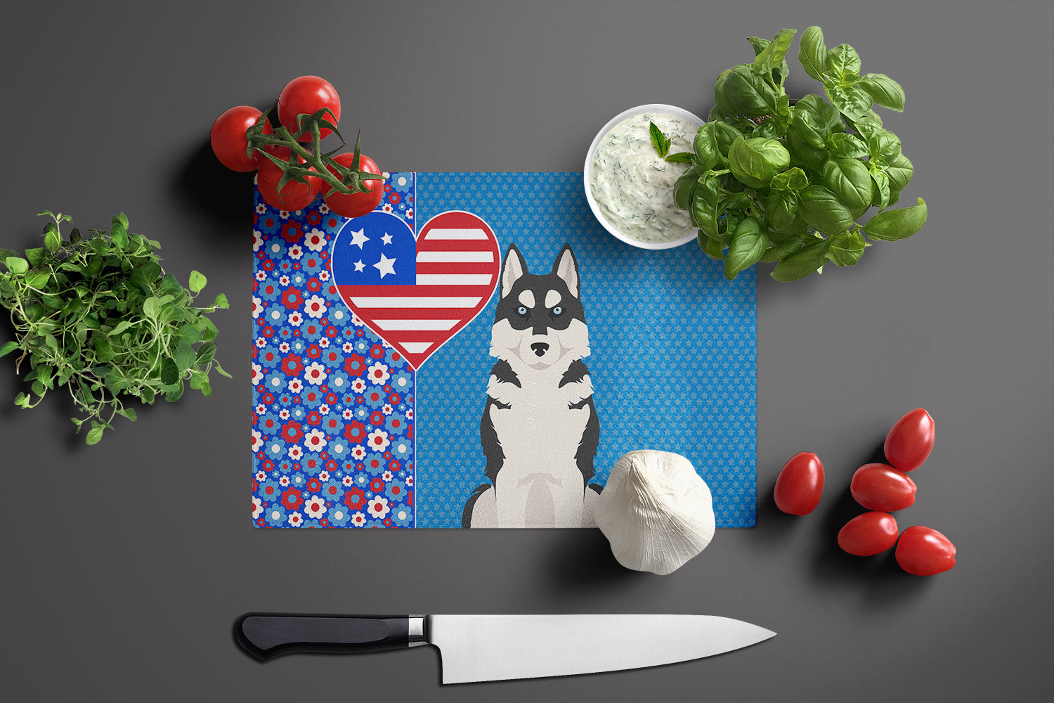 Black Siberian Husky USA American Glass Cutting Board Large - the-store.com