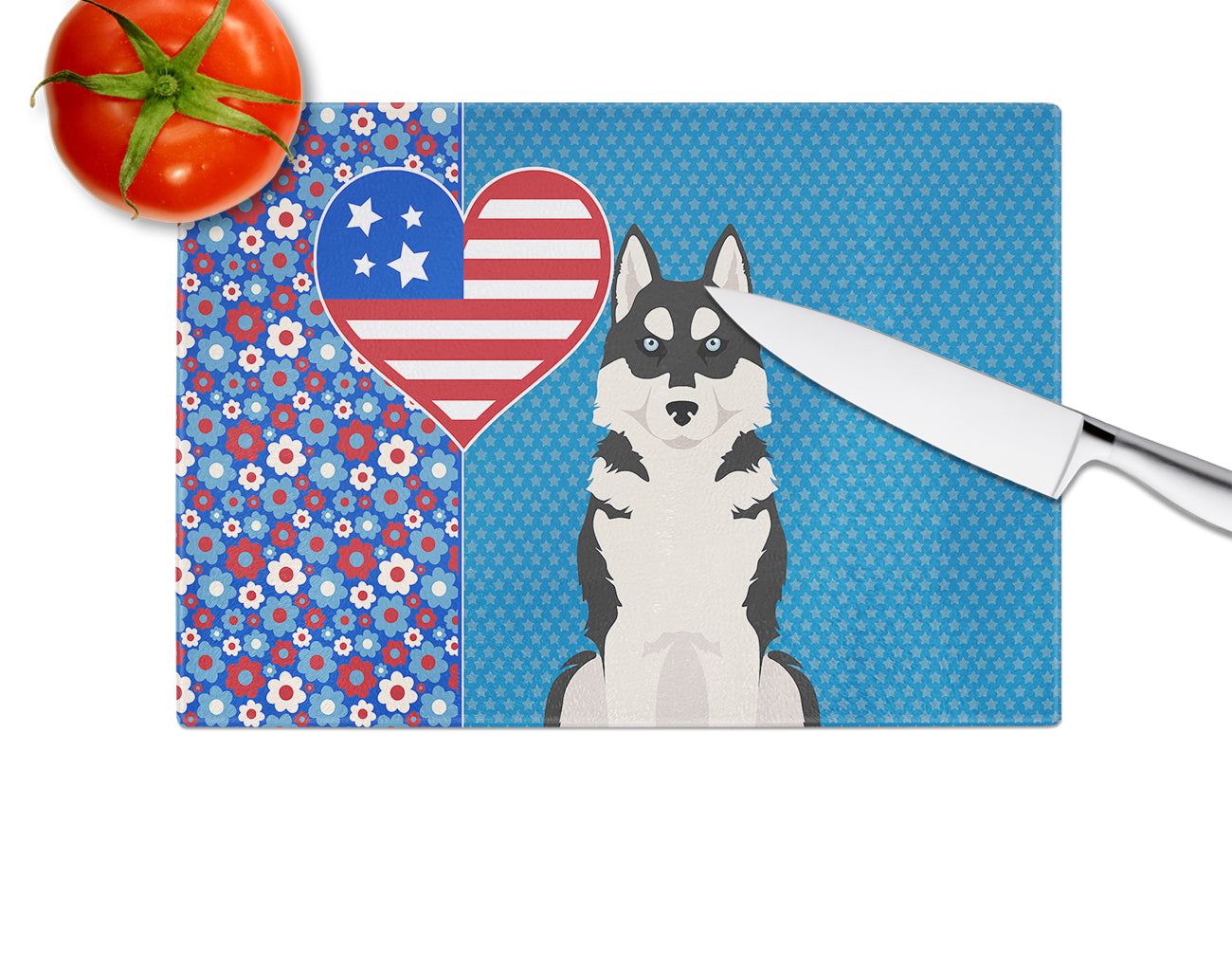 Black Siberian Husky USA American Glass Cutting Board Large - the-store.com