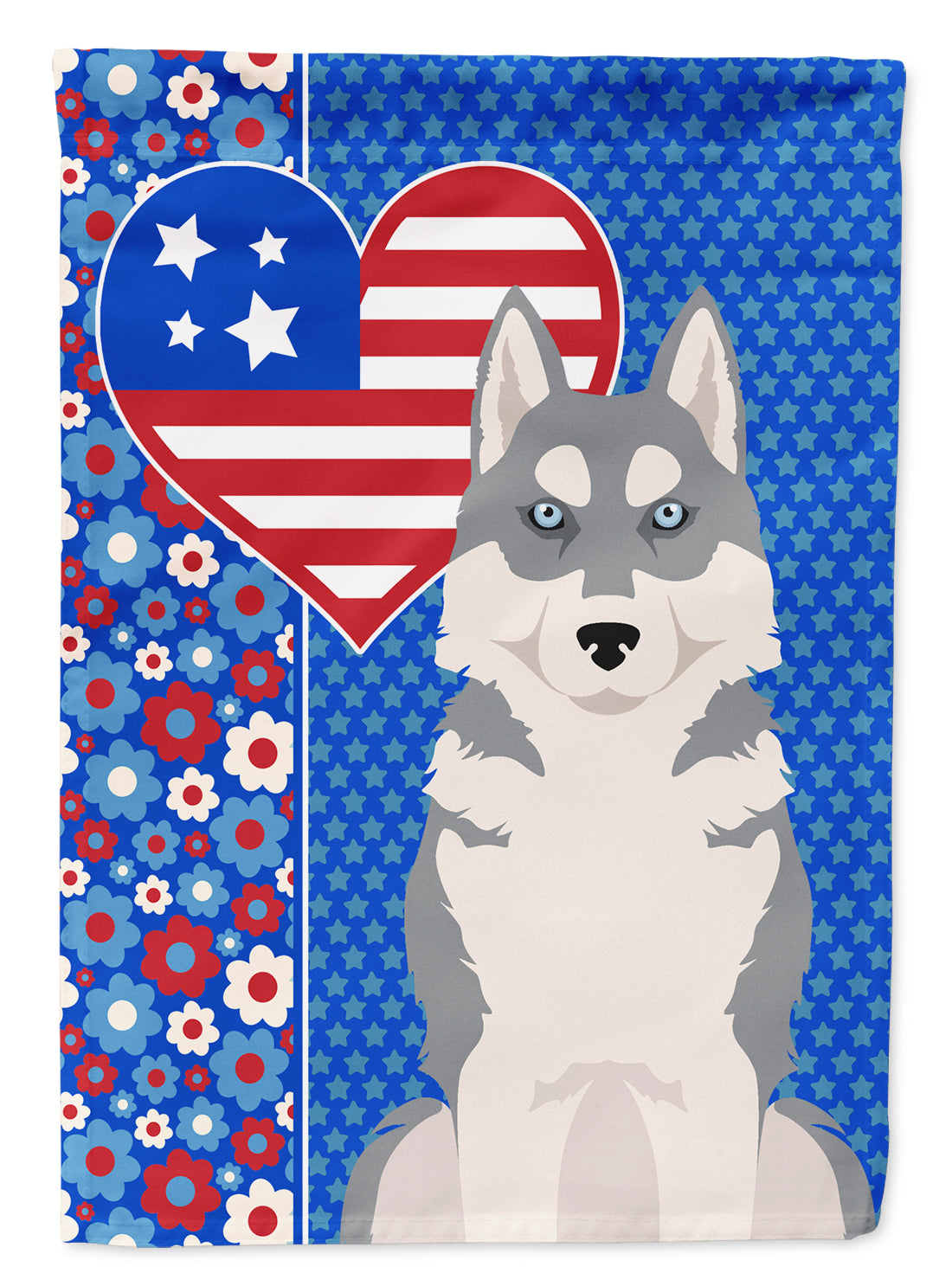 Grey Siberian Husky USA American Flag Garden Size  the-store.com.