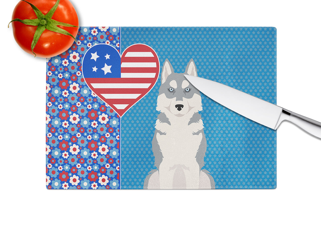 Grey Siberian Husky USA American Glass Cutting Board Large - the-store.com